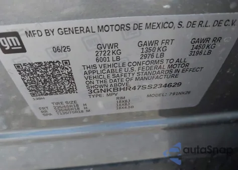 2025 Chevrolet Blazer Awd 2Lt из США, поврежденный, VIN 3GNKBHR47SS234629